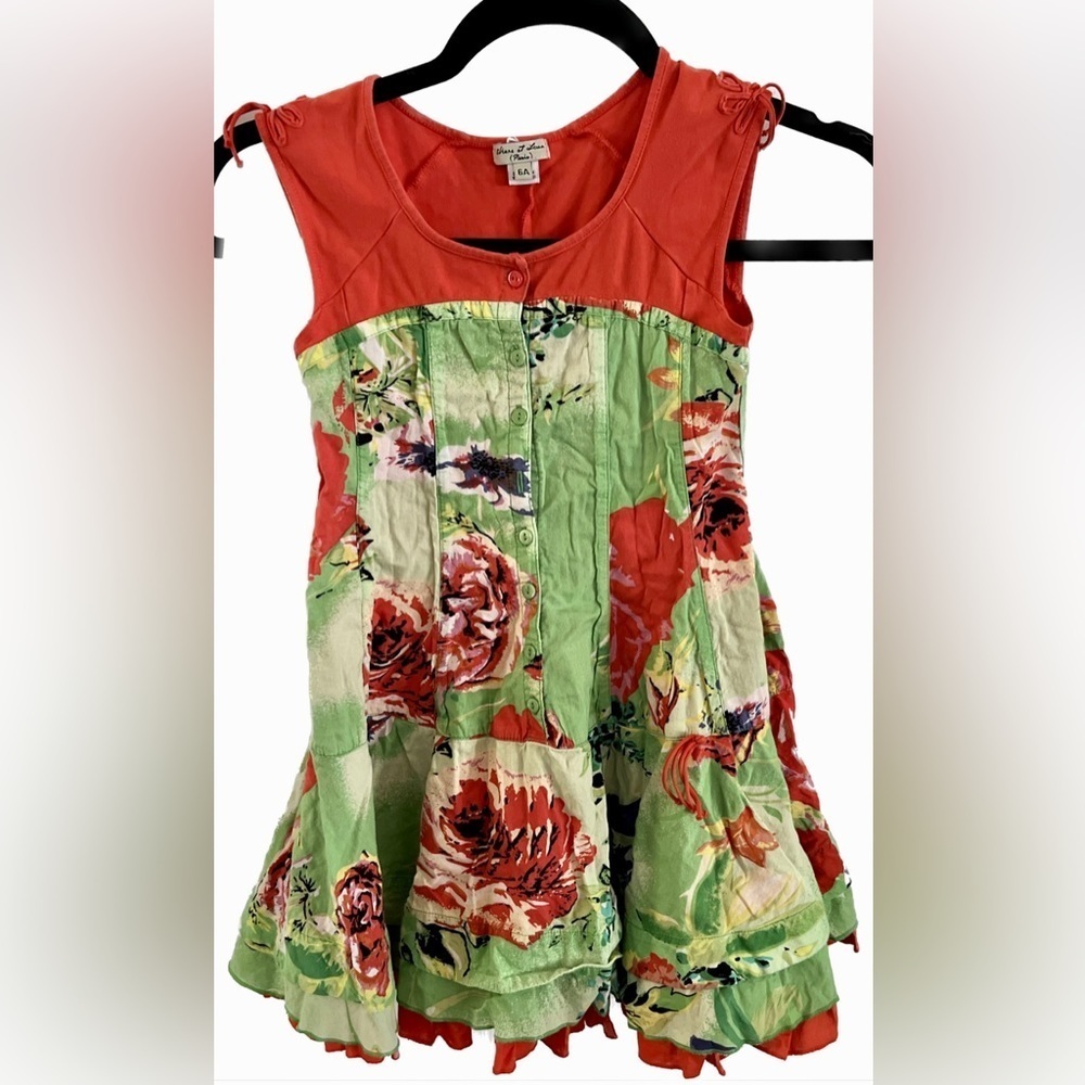 ELIANA ET LENA Girl’s Summer Floral Circle Skirt Dress Cotton Red Green Sz 6A